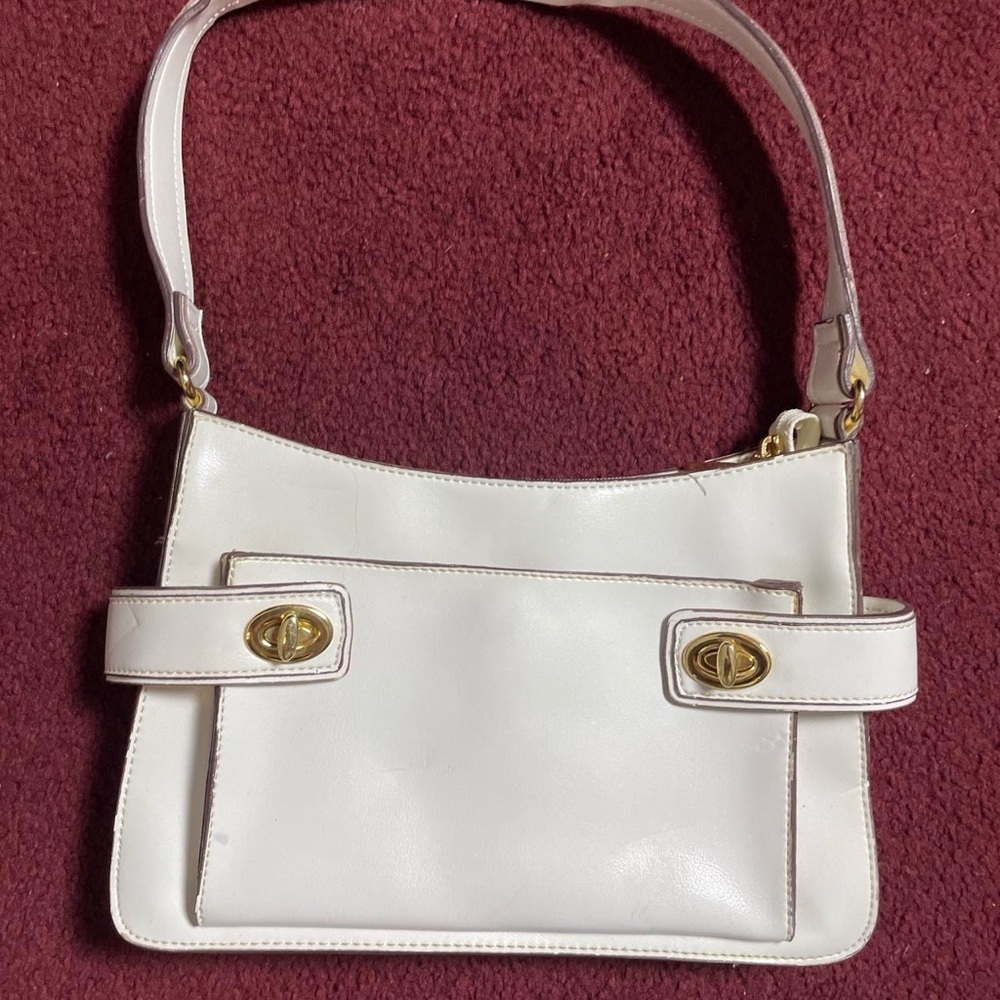Y2K White Purse Shoulder Bag with Gold Tone Hardware